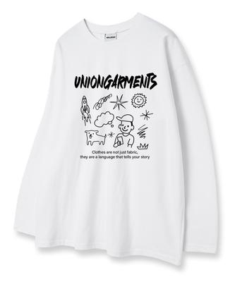 UNION GARMENTS Capboy Sketch Loose Fit Long Sleeve T-Shirt White [Basic Or Ribbed]