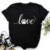 Women Dogs Paws Love Heart Printed T-shirts Fashion Summer Short Sleeve Lady Womens Clothes Tops T-Shirt Black Shirt Tees Female