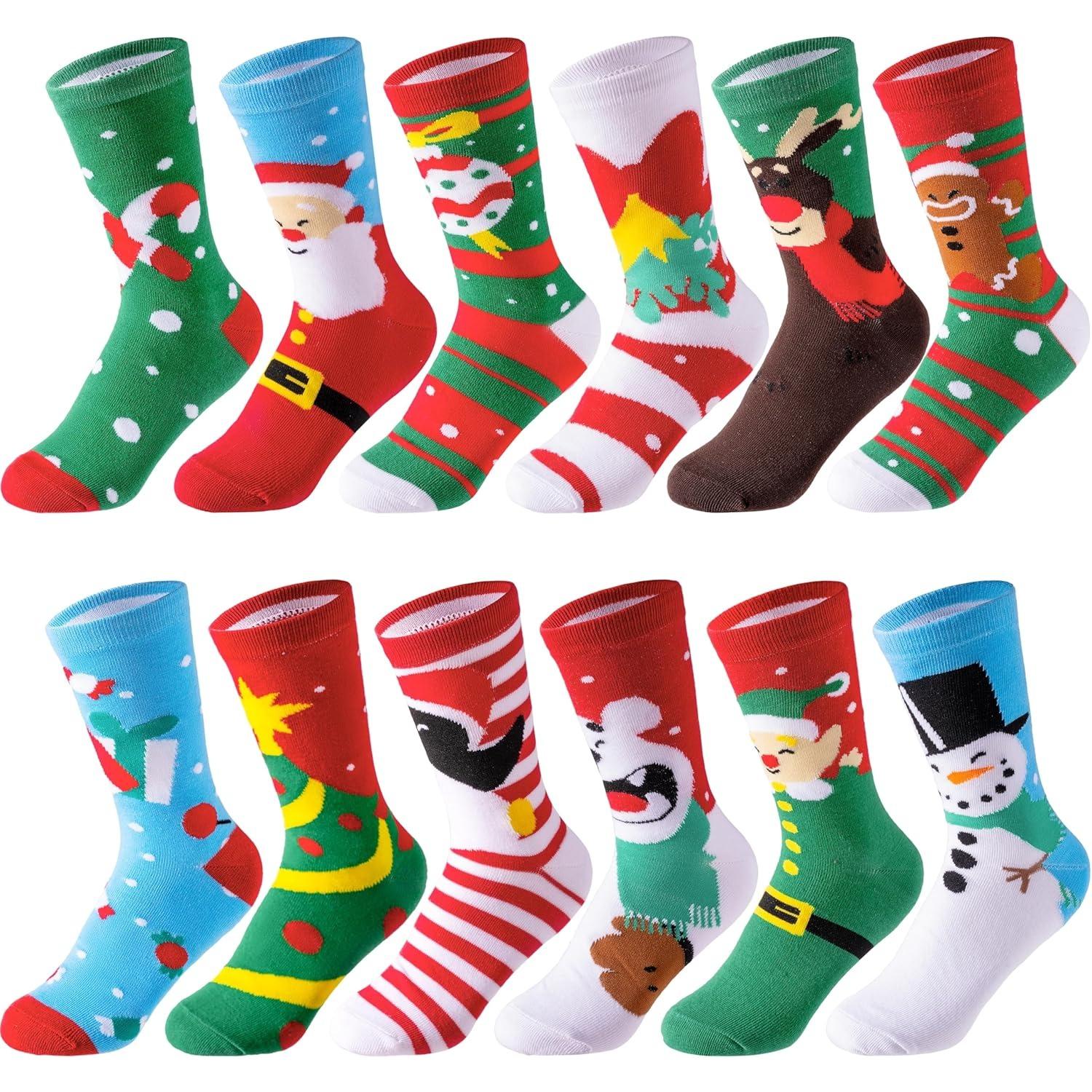 

JOYFY 12 Pairs Christmas Socks Christmas Crew Socks for Women Holiday or Birthday Gift US 6-9