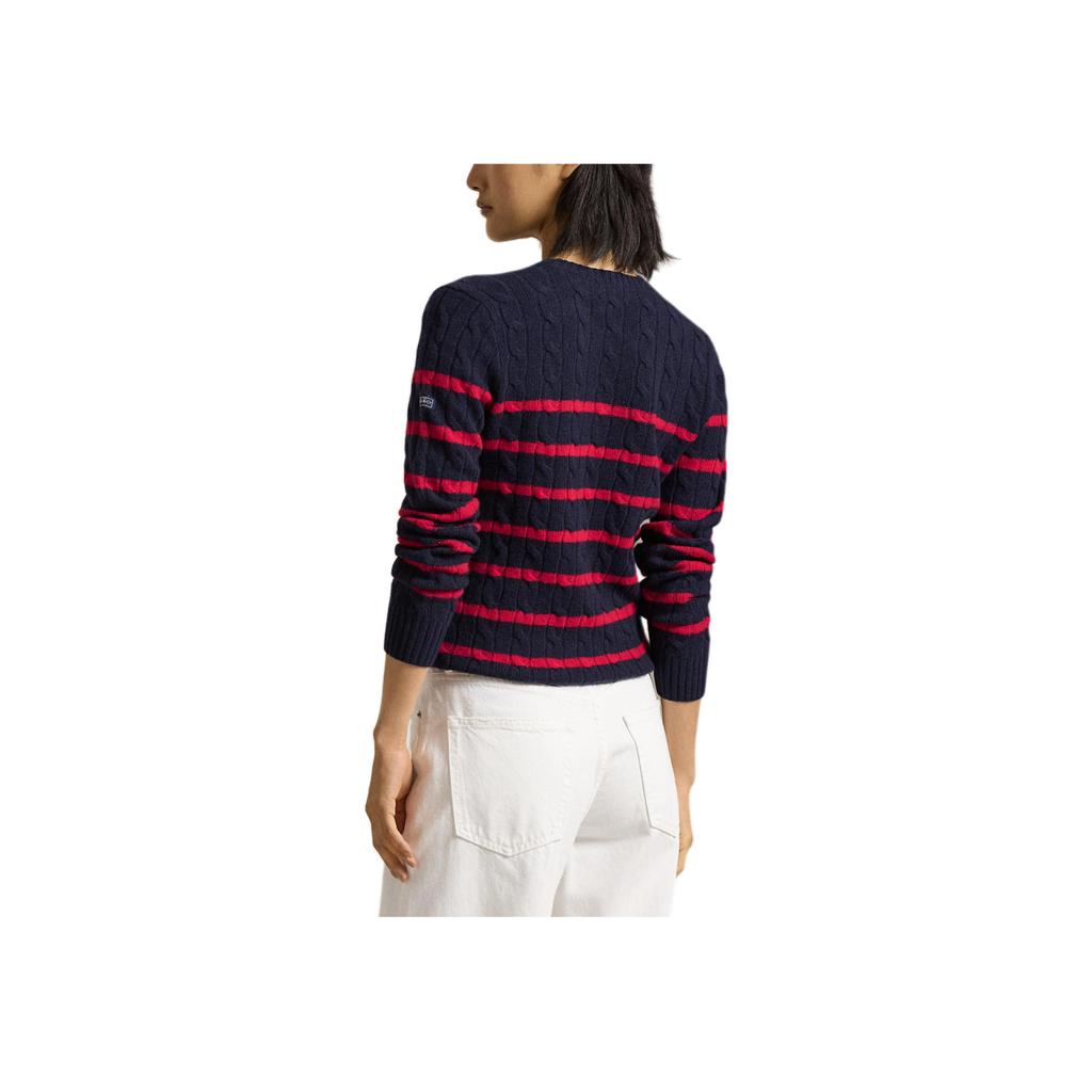 Polo Ralph Lauren FW24 Crew Neck Striped Cable Knit Sweater Women sweater Blue Red WMPOSWENC021097-410