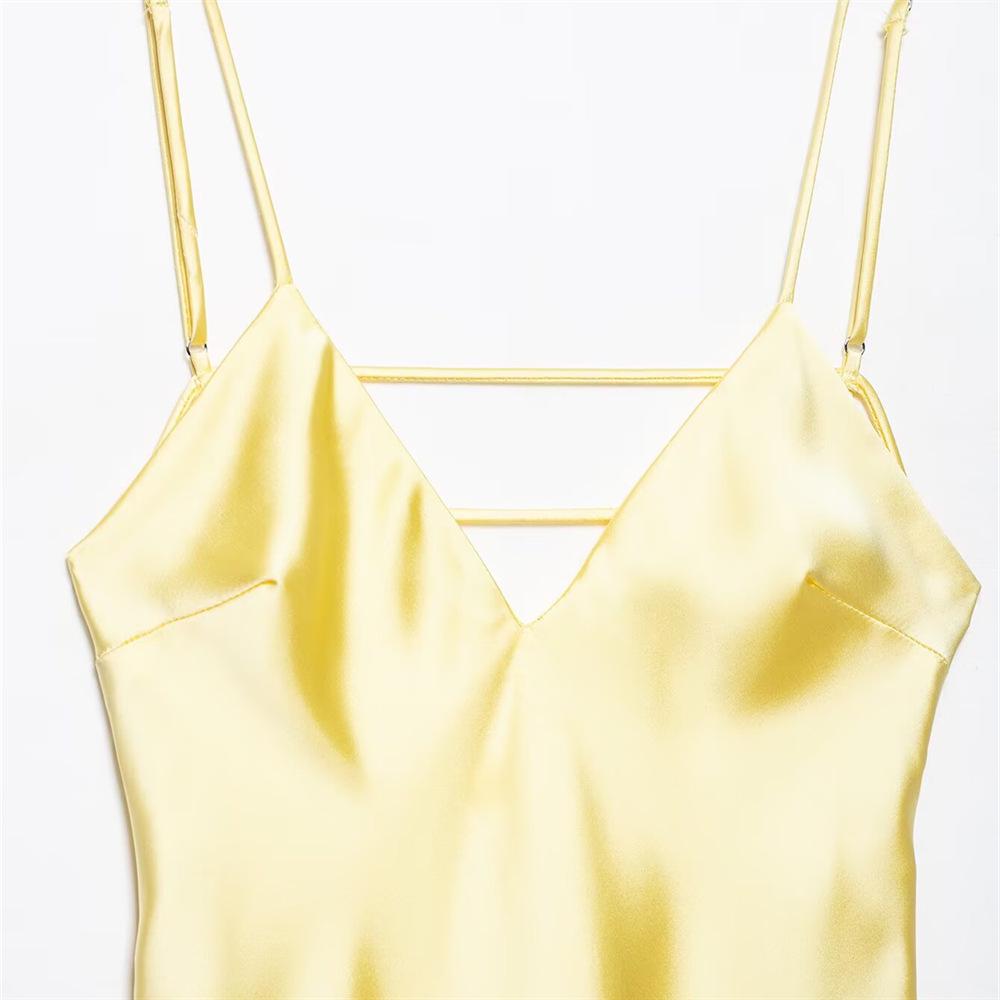 2025 Spring/Summer Women's Slim Silk Satin V-Neck Backless Spaghetti Strap Dress