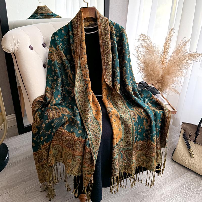 Tassel Blanket Design Thick Pashmina New Winter Warm Shawl Wrap Paisley Pattern Scarf Women Neckerchief Poncho Stoles