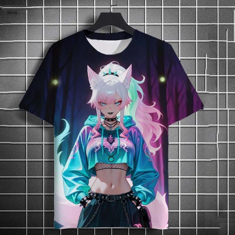 Cartoon Sexy Girl Pattern T-Shirts 3D Print Men Women Round Neck Short Sleev