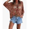 Women Spring Summer V-neck Diamond Hollow Out Batwing Sleeve Knit Sweater Loose Cover Up Blouse