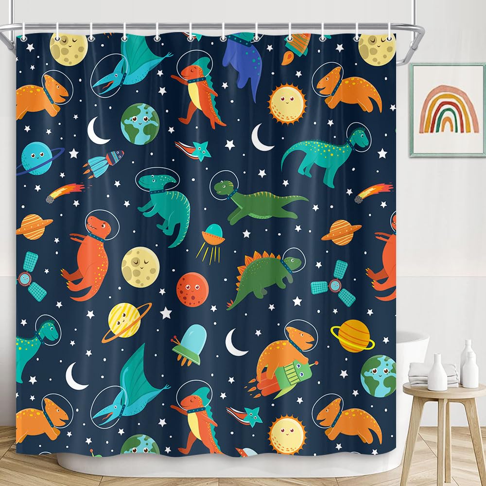 Cartoon Dinosaur Shower Curtain Fabric Hooks Children's Room Decoration Cloth Toilet Bath Curtain Home Background Wall Covering