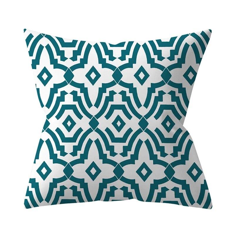45x45cm Blue Green Leaf Floral Plant Geometric Pillow Cover Sofa Seat Office Lumbar Cushion   Home Decor
