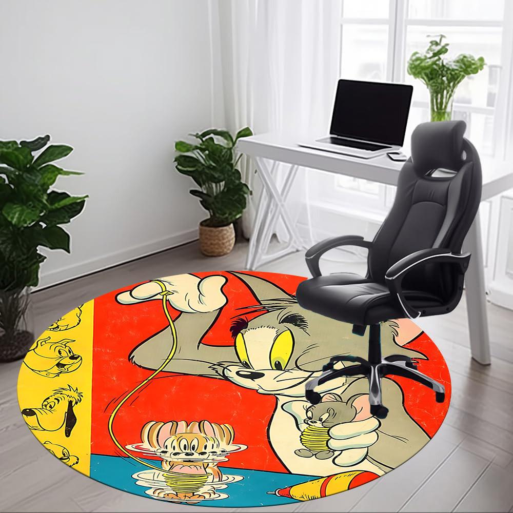 1 ks kulatý koberec Tom a Jerry do kanceláře, pod kancelářské židle, do ložnice, obývacího pokoje, domácí dekorace, dekorace místnosti, k dispozici v různých velikostech