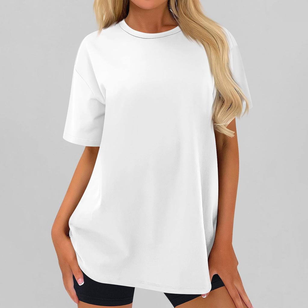 Women's Fashionable Casual Three Half Sleeve Soild Color Round Neck Top
