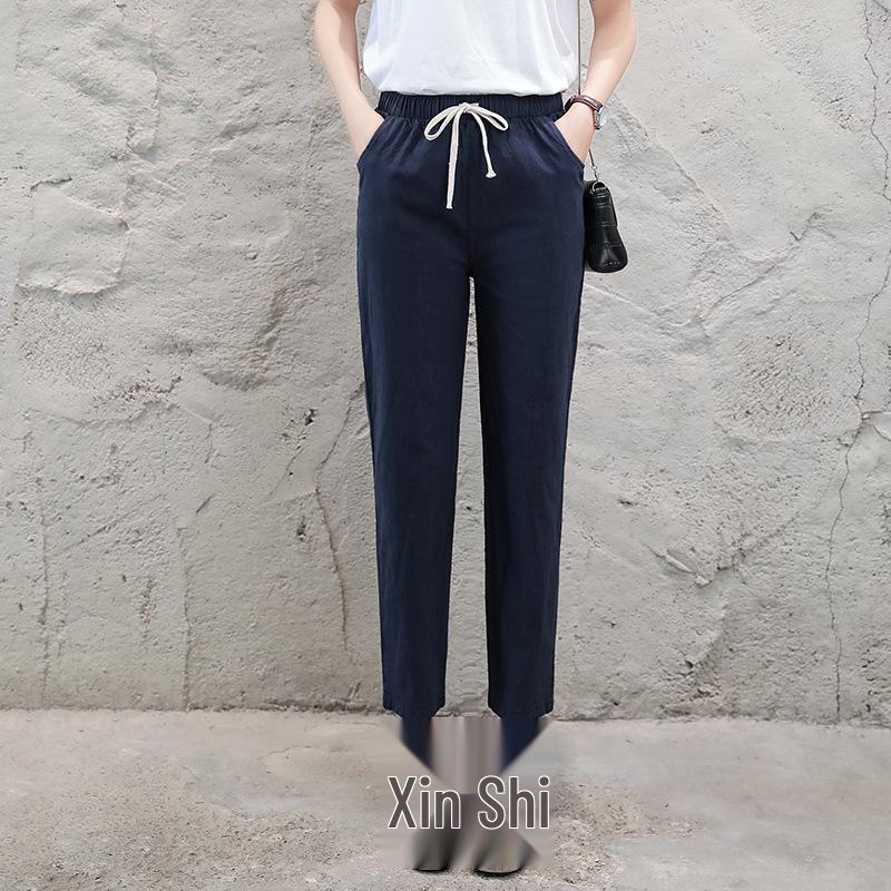 Damen Baumwollleinen Haremshose - Frühling/Herbst, Casual, Leicht, Petite, Gekürzt, Sieben/Achtel-Länge.