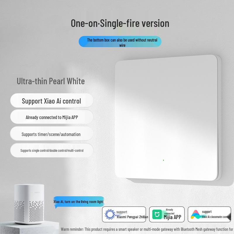Ultra-thin Skin-Feel Switch Panel with Mijia App & Xiaoai Tongxue Voice Control