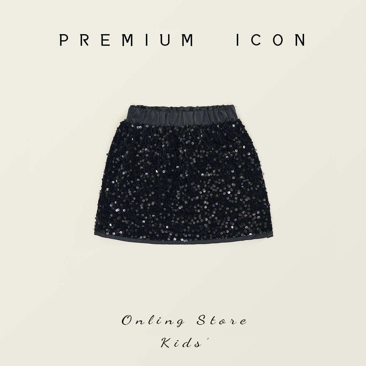 

Girls Korean Style Sequin Short Skirt Spring Summer New Small and Medium-sized Children Light Luxury Fashionable A-line Half Skirt 140cm чорний