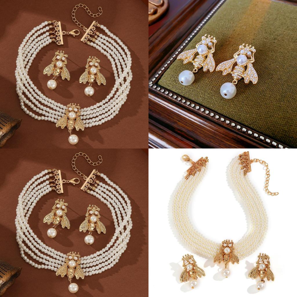 Süßes Bienen-Anhänger-Schmuckset Mit Mehrschichtigen Perlen- Und Legierungskomponenten Für Damen