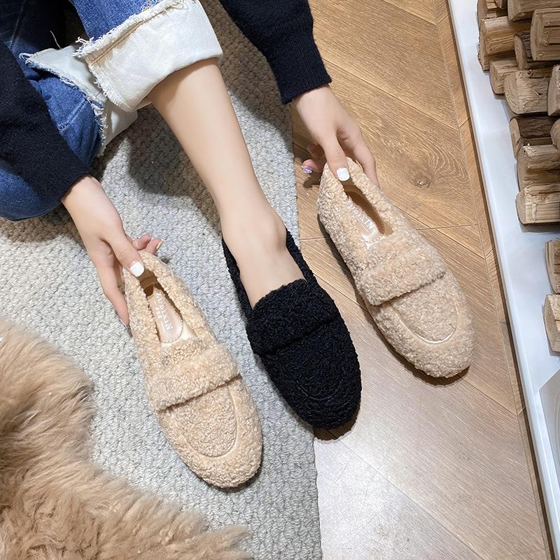 Women's Winter Warm Outdoor Shoes Plush Design British Style White Snow Boots Ladies' Casual Flats Large Size 41-43