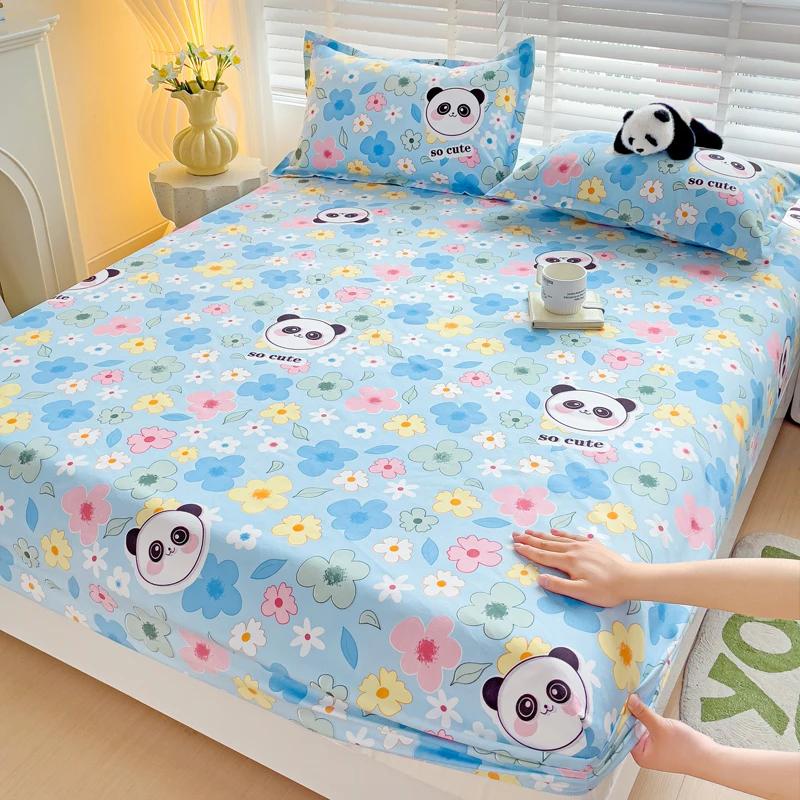 Queen Yatak Çarşaf Takımları Pembe Fiyonk Baskılı Fitted Yatak Çarşafı Kızlar için Tek Çarşaf King Boy Yatak Çarşafları Lastikli