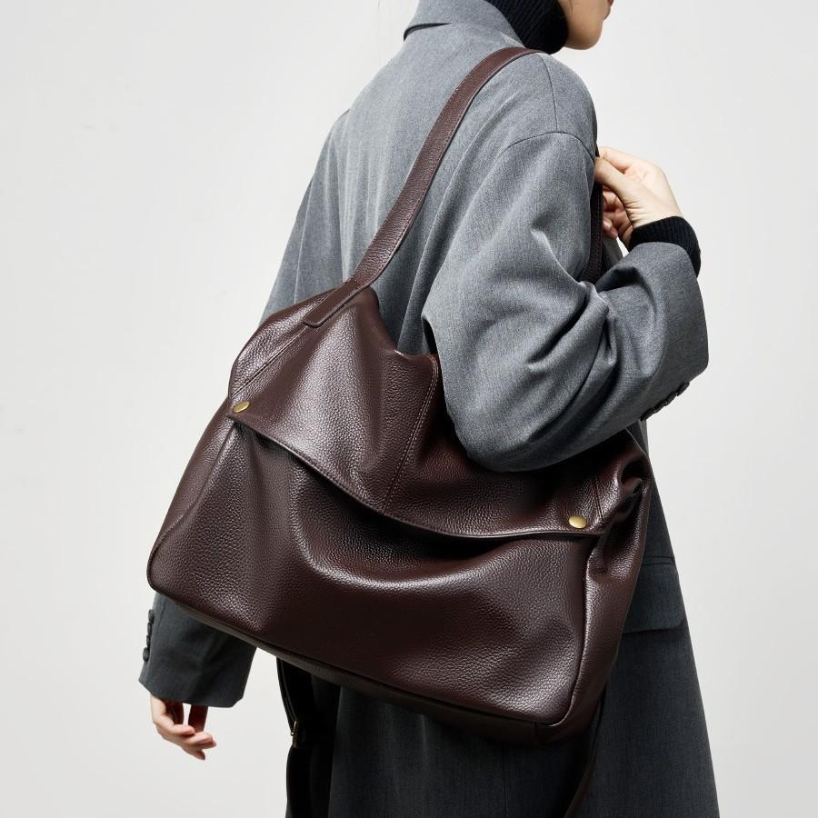 Bolso Tote de Cuero Vacuno de Gran Capacidad Bolso de Hombro Versátil de Cuero Suave Bolso Casual para Mujer