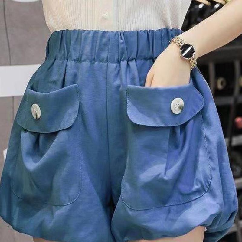 WTEMPO Summer Women's Large Size Shorts Thin Slim High Waist Shorts Loose Wide Leg Shorts Thin Section Design Sense Denim Shorts Casual Shorts