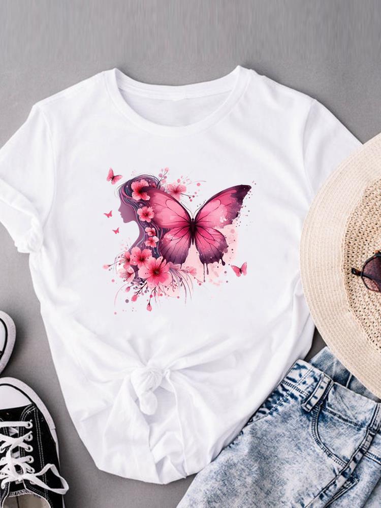 

(Asian Size) watercolor flower love cute Women s Top Fashion T Clothing Print Female Casual Short Sleeve T-shirts Graphic Tee S