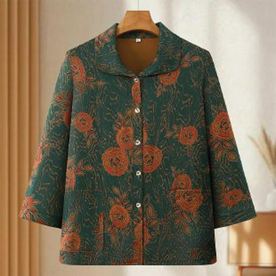 

Mid-Aged Women s Thin Long-Sleeve Plus Size Loose Top with Seven-Point Sleeves for Spring & Autumn 4XL (135-150 pounds) зелений