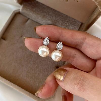 Full Diamond Drop Pearl Earrings Zirconia Inlaid Design Light Luxury Senior Sense Women's Gentle Temperament Ear Jewelry