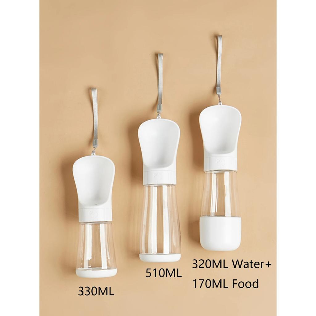 2 in 1 Tragbare Wasserflasche für Haustiere, Hunde, für kleine, mittelgroße und große Hunde, Katzen, Wandern, multifunktionaler Futterbehälter, Trinknapf, Zubehör