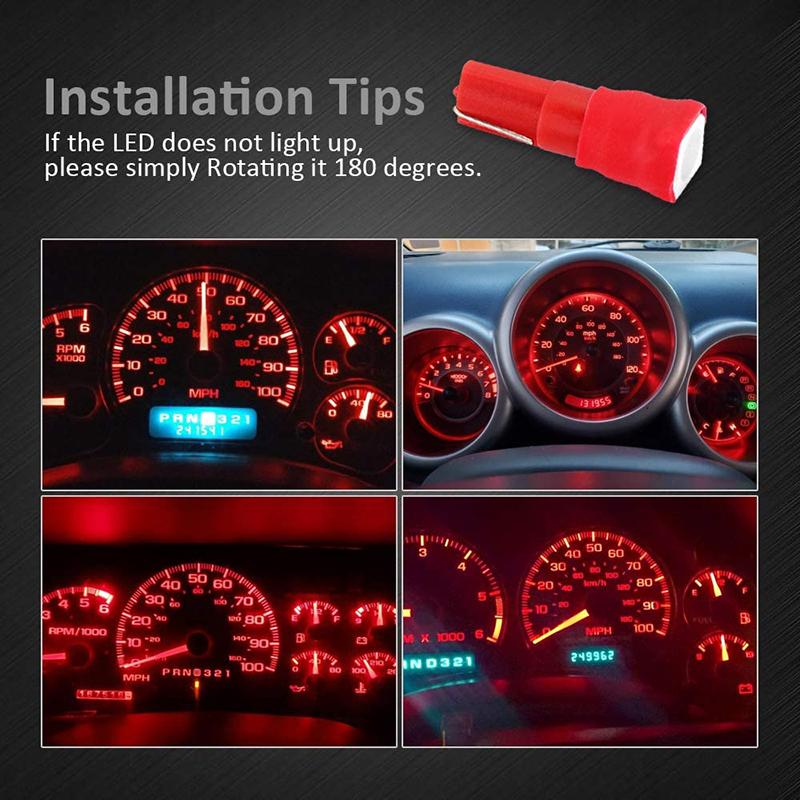 10 PCS T5 74 LED Bulbs 12V 5050 1-SMD 7000K White Car Interior Maps Dashboard Instrument Panel Gauge Cluster Indicator Lights