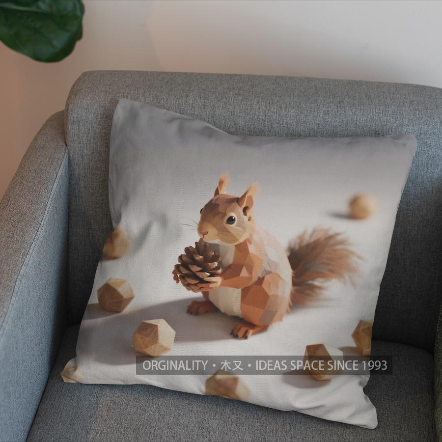 2D Low-Poly Squirrel With Pinecone Throw Pillow Pattern Cushion Cover Suitable For Sofa Bedroom Car Pillow Cover
