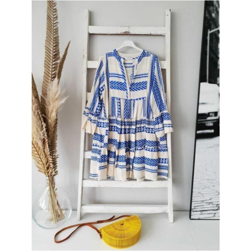 

Summer New Women s Dress Geometric Print Collar Skirt Multi-color Multi-size 3XL синій