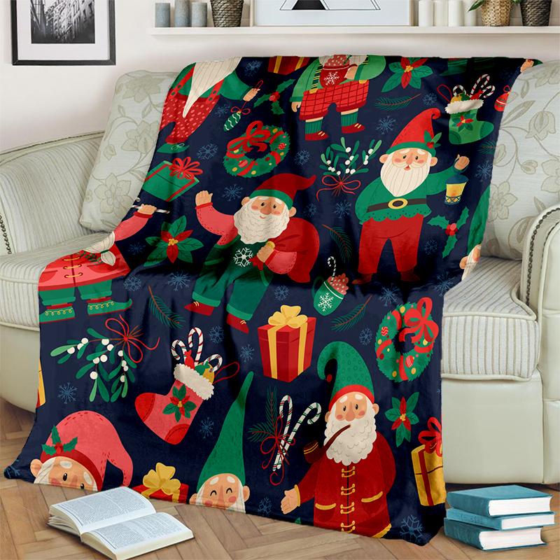 Merry Christmas Cartoon Santa Claus Christmas Tree Festival Gift Blanket,Soft Throw Blanket for Home Bedroom Bed Sofa Cover Kid