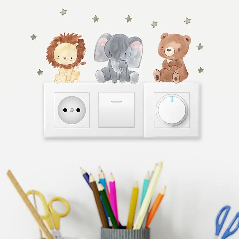 6pcs/set Cartoon Animals Wall Stickers For Children's Room Baby Room Decoration Switch Stickers Kids Room Nursery Wall Decals