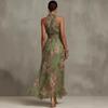 TIFICY Women's Fashion Summer Spring Flower Pattern Print Sleeveless Hanging Neck High Waist Casual Dresses