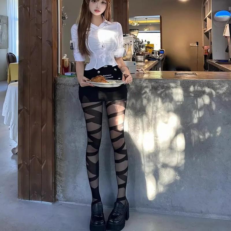 Sheer 15D Thigh High Stockings With Striped Bandage Detail Womens Thin Pantyhose JK Style Sexy Fashion