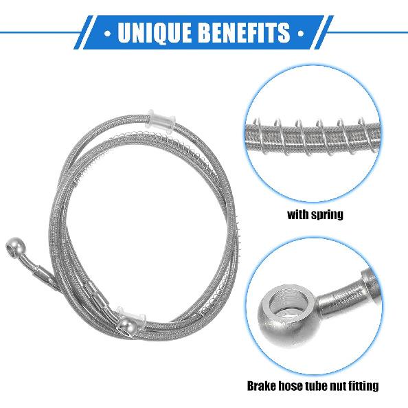 Hydraulic Brake Hose Line Pipeline, 175cm 68.9" 10mm 0.39" Braided Oil Pipe with Tube Nut Universal for Motorcycle ATV Dirt Bike Durable Stainless