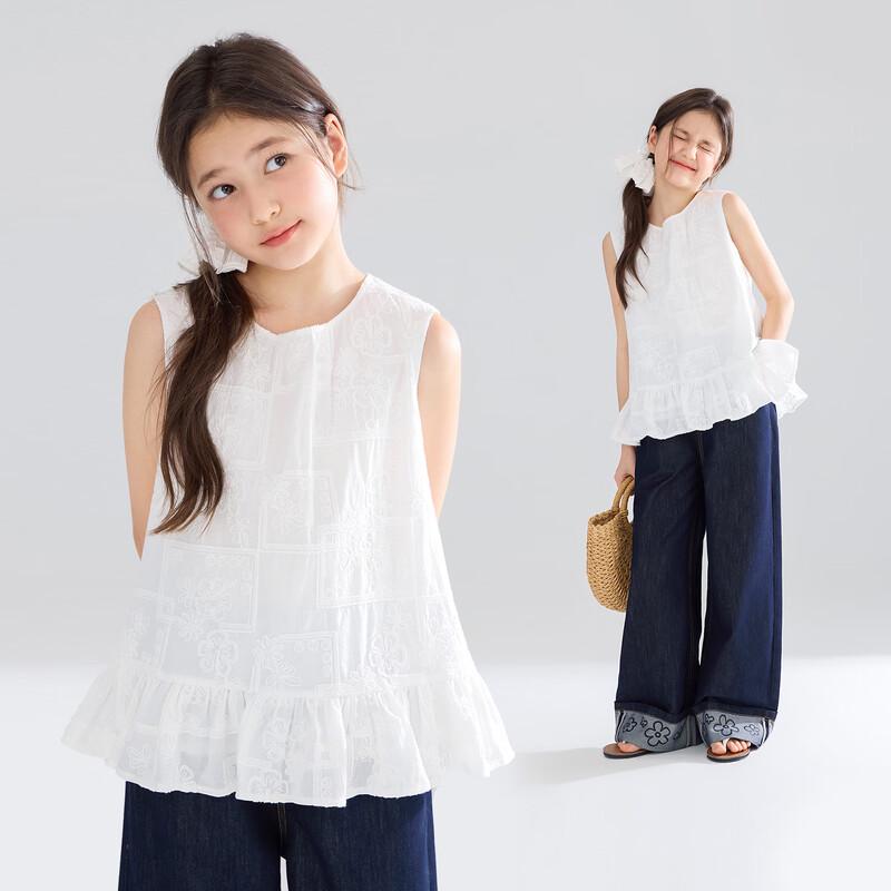 Girls  Embroidered Hibiscus Cotton Vest Top 120CM