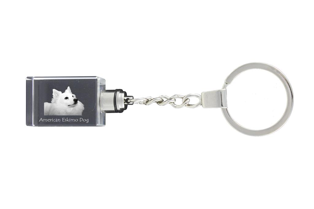 American Eskimo Dog, American Spitz - Crystal key ring with dog photo, illuminated key ring, unique gift by Art-Dog brand