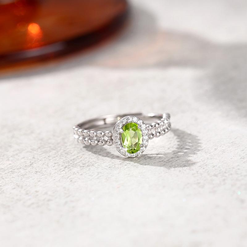 Fashion High Sense Oval Geometric Opening Ring S925 Silver Natural Stone Daily Commuting Simple Light Luxury Ring