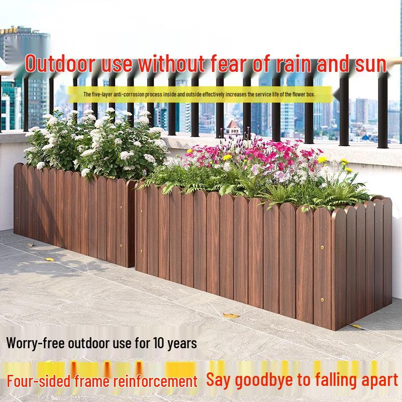 Carbonized Wood Outdoor Planter Box – Antiseptic Rectangular Flower Trough for Home, Courtyard, or Balcony.