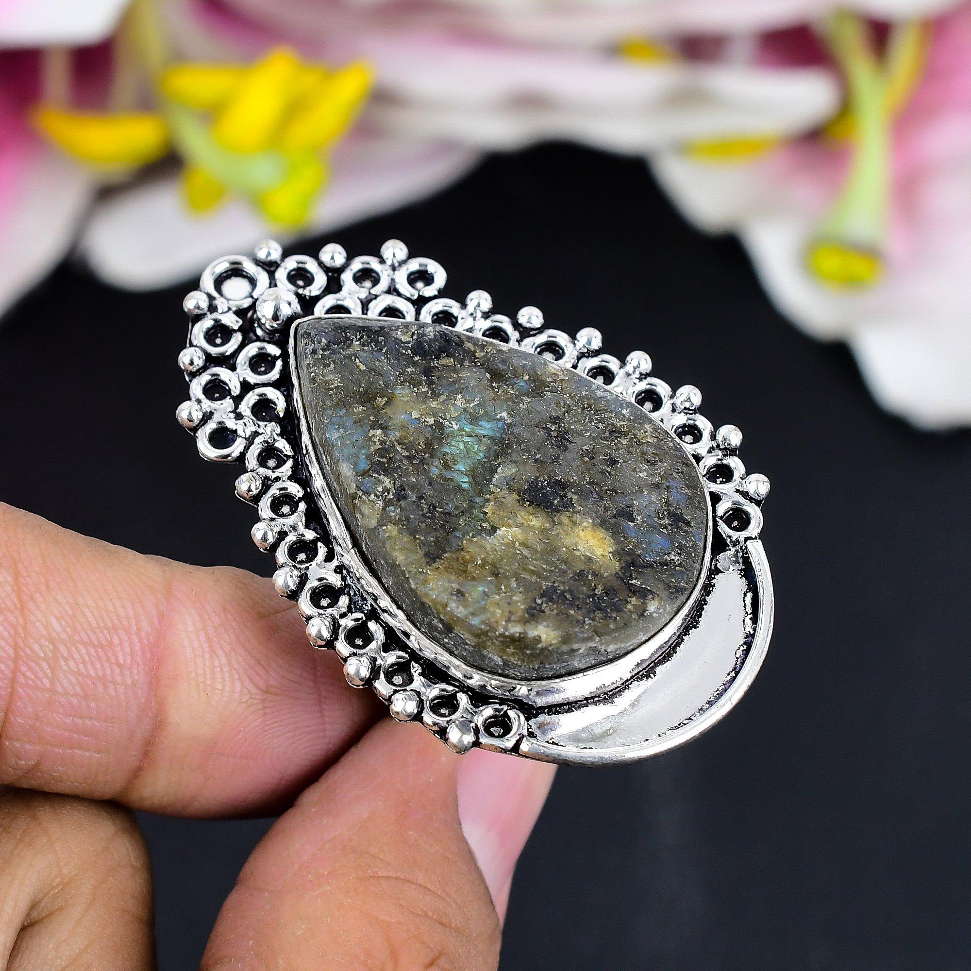 

Labradorite Rough Gemstone 925 Sterling Silver Jewelry Ring Size 10 KG-1668