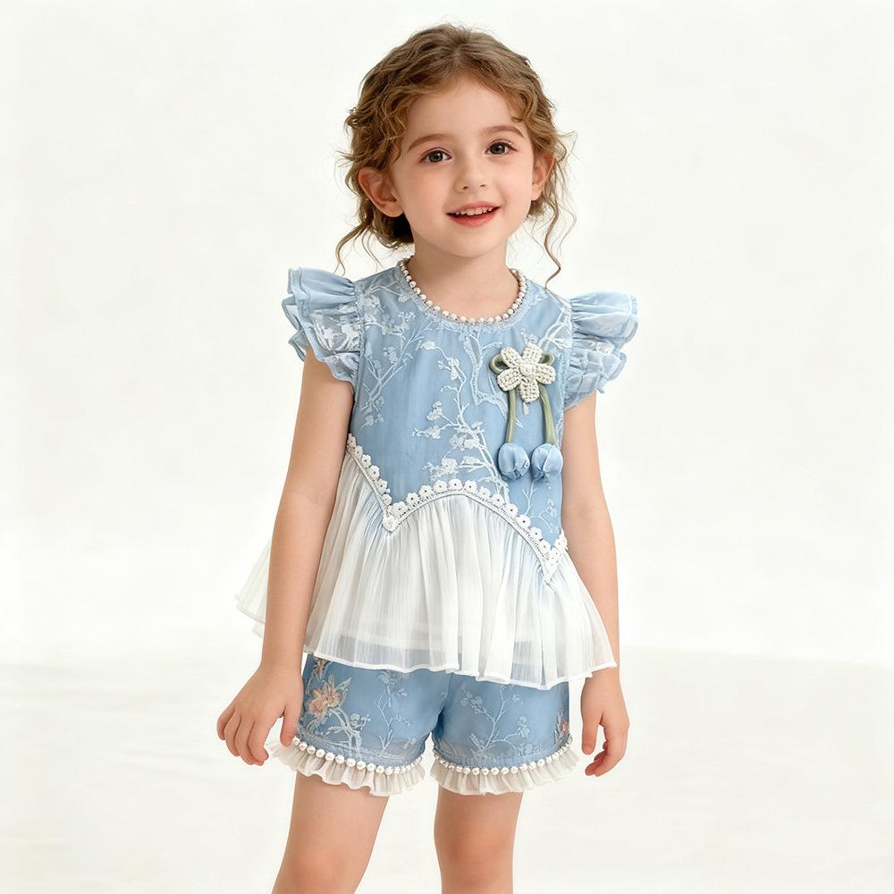 In Stock Girls' Summer 2026 Patchwork Floral Trendy Fashion Set