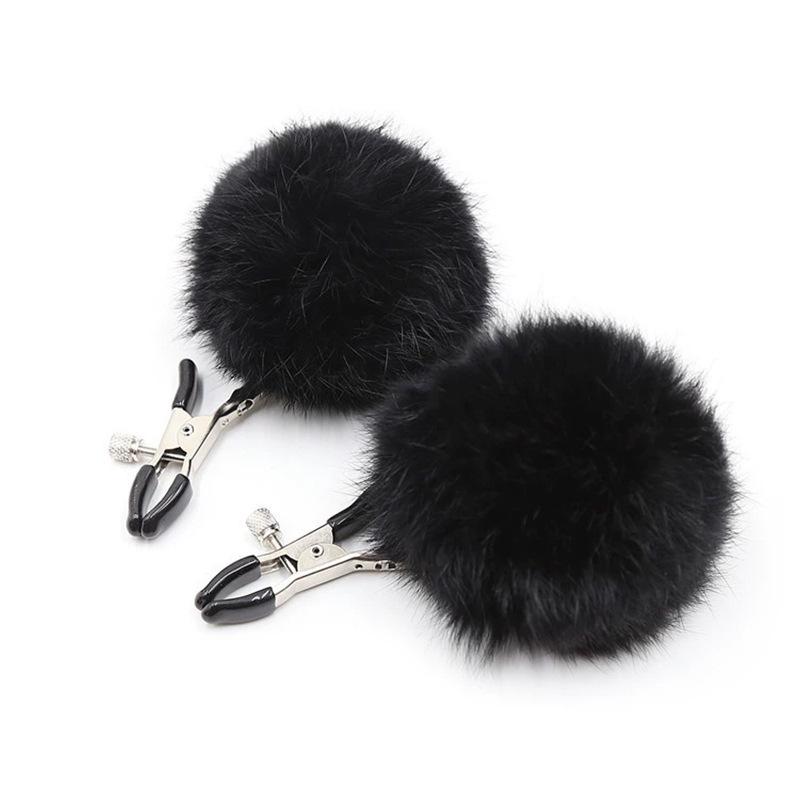Fox Fur Pom-Pom Nipple Clamps: Sensual Restraint Toy for Couples