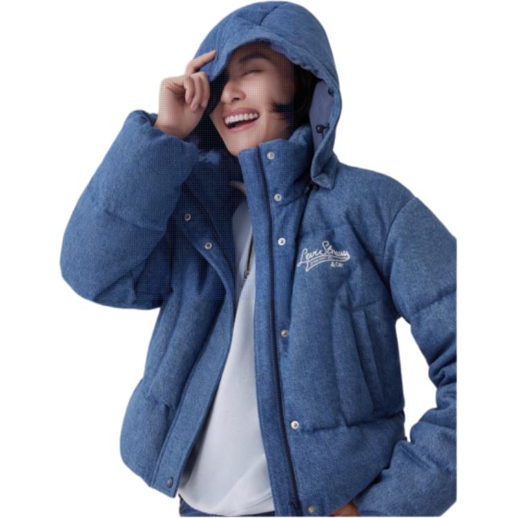 Levis Simple Comfortable Casual Removable Hooded Long Sleeve Down Jacket Women Outerwear Medium-Blue 001CB-0001