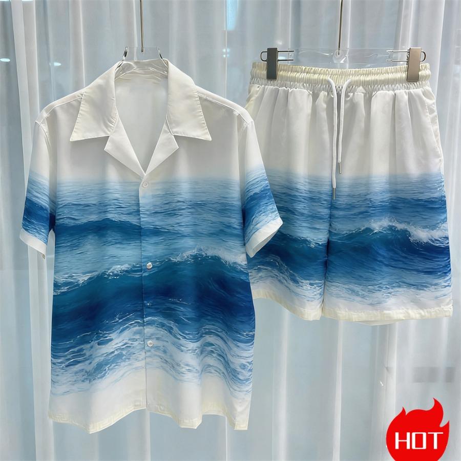 Digital Print Men's Fashion Two-Piece Shorts Set High-Quality Summer Loose Comfortable Short-Sleeve Shirt