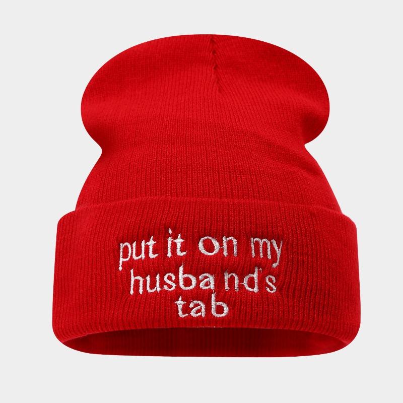 New letter embroidery brimless stacking hat men's and women's simple versatile ear protection knitted hat couple wool hat
