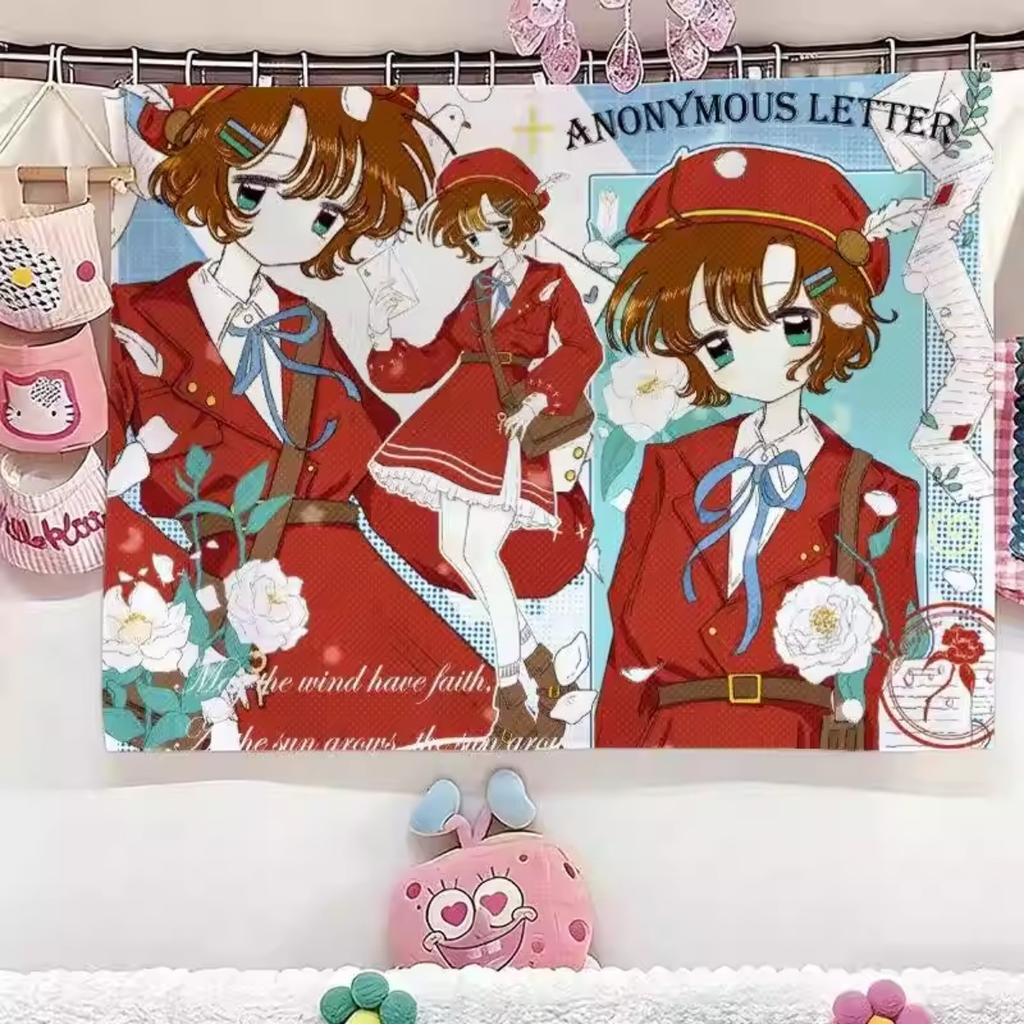 Japanese animestyle girl angel series wall hanging cute and girly bedroom tapestry rental room wallpaper