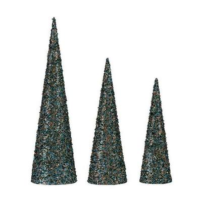 Weihnachtsdekoration - Kunststoffkegel - Blaue und goldene Glitzer - Dreieckig - Gemischt