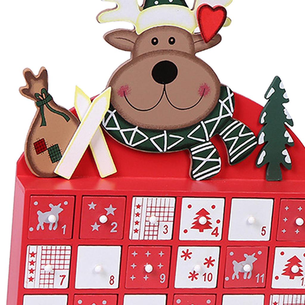 Fillable Advent Calendar Candy Organizer Reindeer Pattern Wood for Desktop Holiday Decoration