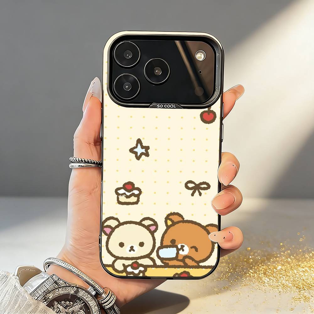 

1PC R-Relax K-kuma R-Rilakkuma Phone Case For iPhone17,16,15,14,13,12,11,Pro,MAX Gray Matte Silicone Black Cover iPhone17