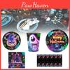 Set Luminoso di Forniture Usa e Getta per Festa di Halloween per 12 Persone con Piatti di Carta, Bicchieri, Tovaglioli e Tovaglia