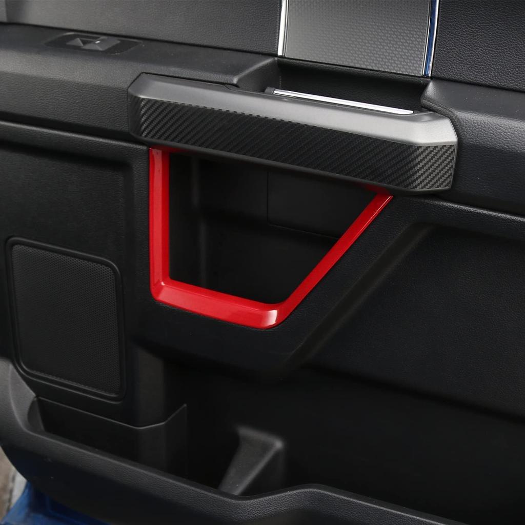 ABS Red Full Interior Decorative Cover Trim Sticker Compatible with Ford F150 2015-2020 (4pcs/Set Inner Door Handle Under Decorative Strip)