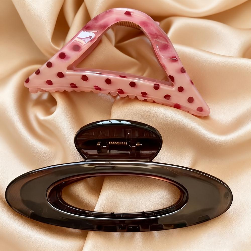 2pcs Polka Dot Hair Claw Clips for Women/Elegant And Sweet/Large Oval Hollow Hair Grips/Suitable for Dating, Vacation, And Commuting Fashion Additions