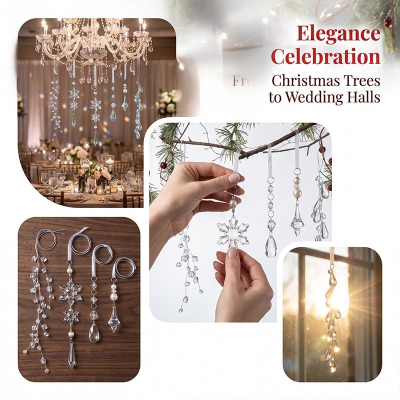 1PC Snowflake Pendants New Year Ice Crystal Shape Home Decor Tree Decoration Christmas Transparent Xmas Gifts Hanging Drop Party